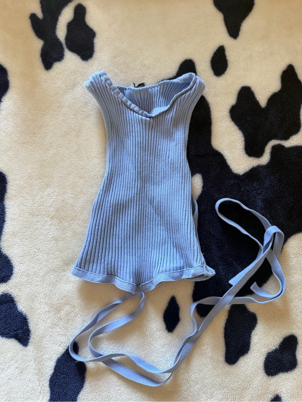 Zara Light Blue Ribbed Tie-Back Crop Tank